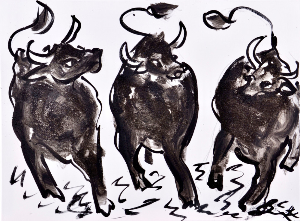 <span style="text-transform: uppercase;">Drei Stiere</span> <br> <span style="color: white; background-color: black; text-transform: uppercase;">KERSTIN KAGER</span>